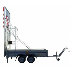 Remorca cu panou MARE semnalizare si dirijare trafic - sageti 24 lampi LED - 2 axe